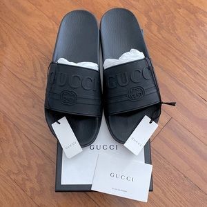 NEW Gucci St. Gucci Print Rubber Slides